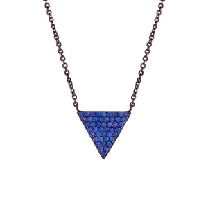 Elegant Confetti Women's 18K Black Gold Plated Blue CZ Simulated Diamond Pave Triangle Pendant Necklace 18k Black Gold
