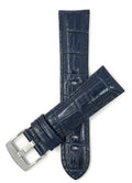 Bandini 20mm Extra long - Blue Italian Leather Watch Band - Alligator Pattern - Semi-Padded 20mm Extra long / Blue / Silver Buckle |  Dial
