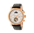 Winston Semi-Skeleton Leather-Band Watch Rose Gold/White | White Dial