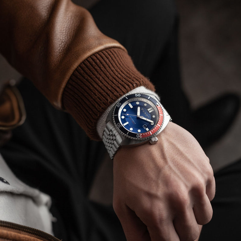 Tortuga Automatic Blue & Red / Stainless Steel Blue Dial