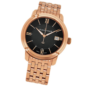 Macedon A111B Stainless Steel Rose Gold Tone Case on Stainless Steel Rose Gold Tone Bracelet, Black Dial | Black Dial