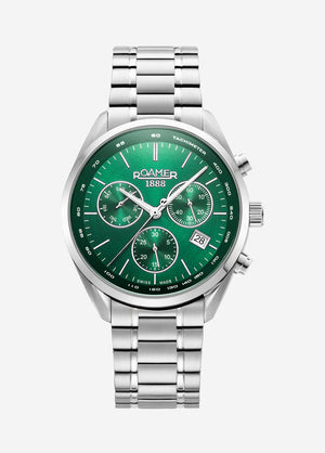 Pro Chrono Green sunray chronograph dial, stainless steel bracelet. Green Dial
