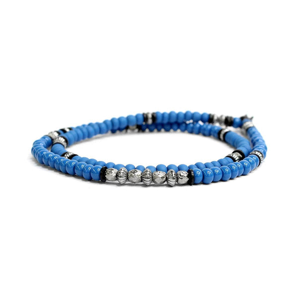 Blue Czech Glass Double, Scattered Sterling M (7.25" Wrist) |  Dial