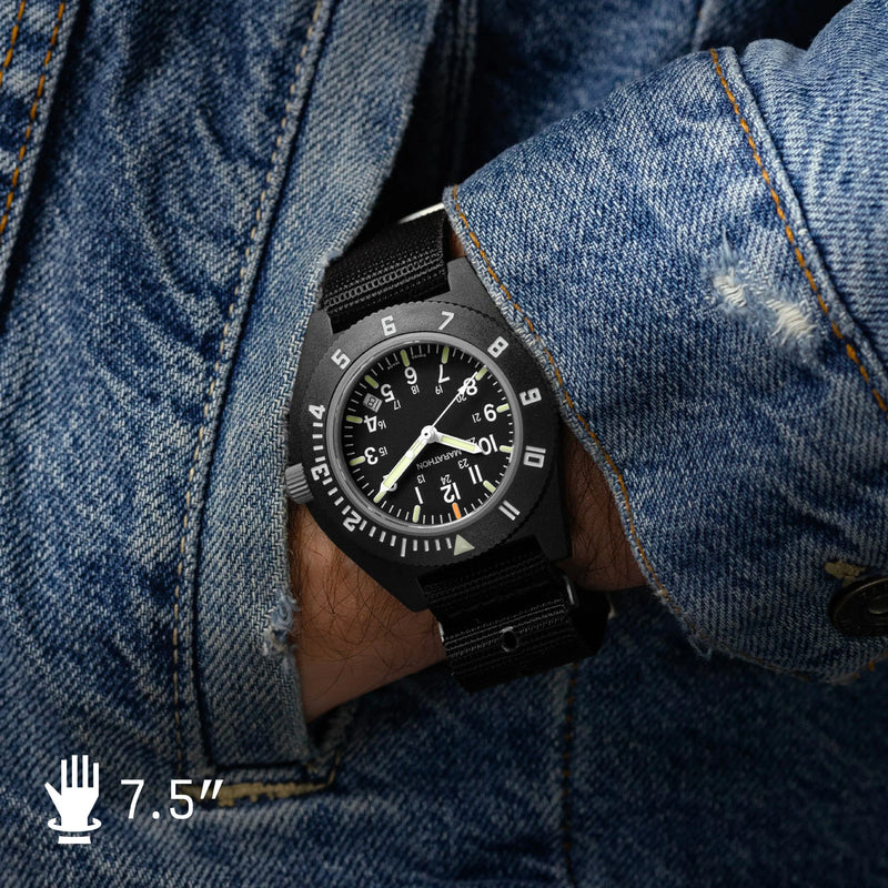 MaraGlo Pilot's Navigator with Date Black NGM/Nylon | Matte Black Dial