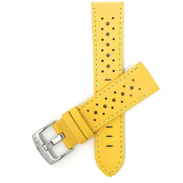 503 | Yellow 20mm Mens Leather Rally Strap, Perforated Racing Watch Band 20mm / Yellow |  Dial