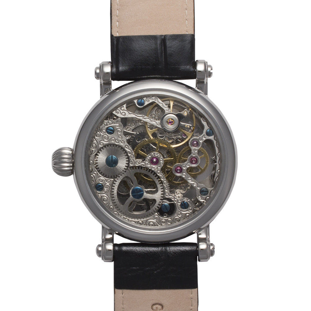 Traveller Series black leather/silver | White Dial
