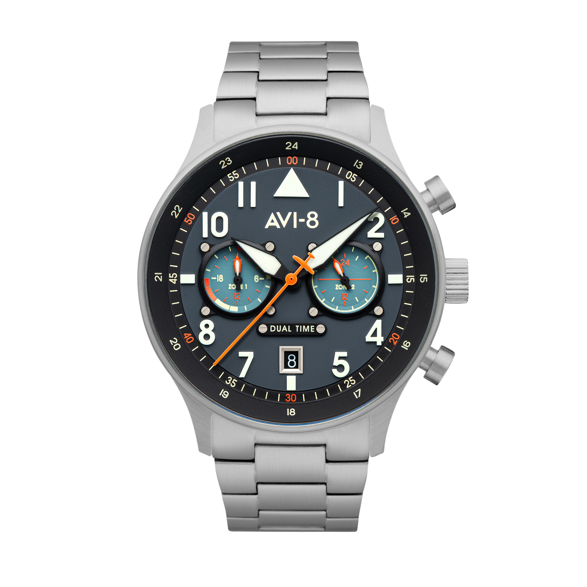 Hawker Hurricane Carey Dual Time Blue & Stainless Steel /  Stainless Steel | Blue Dial