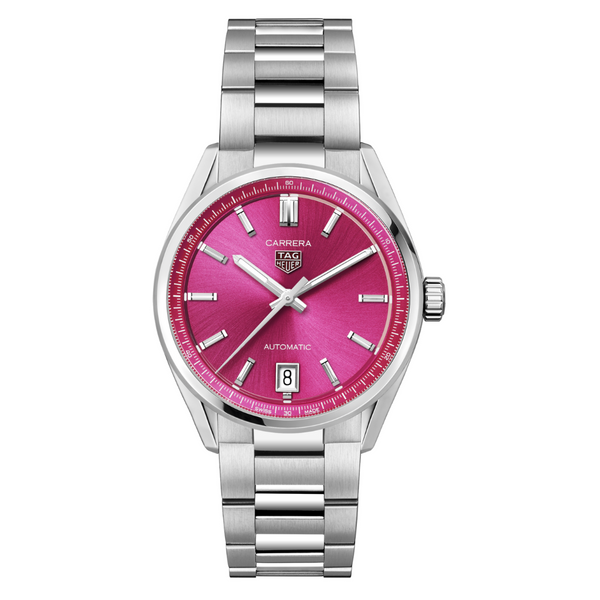TAG HEUER CARRERA DATE 36MM, W/R 50M, STEEL CASE & BRACELET, PINK DIAL Pink Dial | Pink Dial