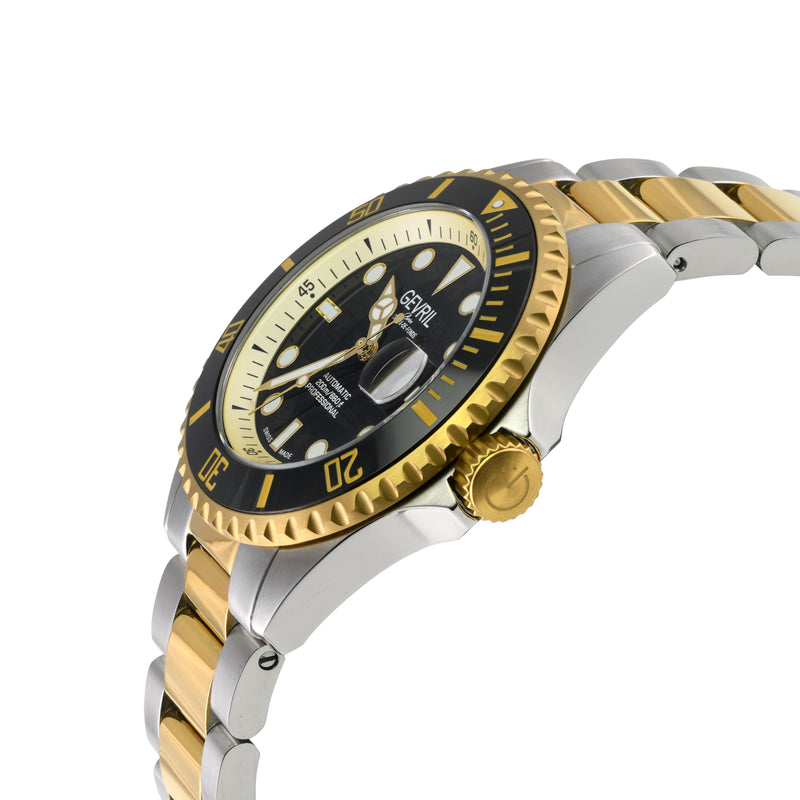 Wall Street Gevril Swiss Made SW200-1 Steel Rotating Black Ceramic Bezel , 316L case, Black Dial | Black Dial