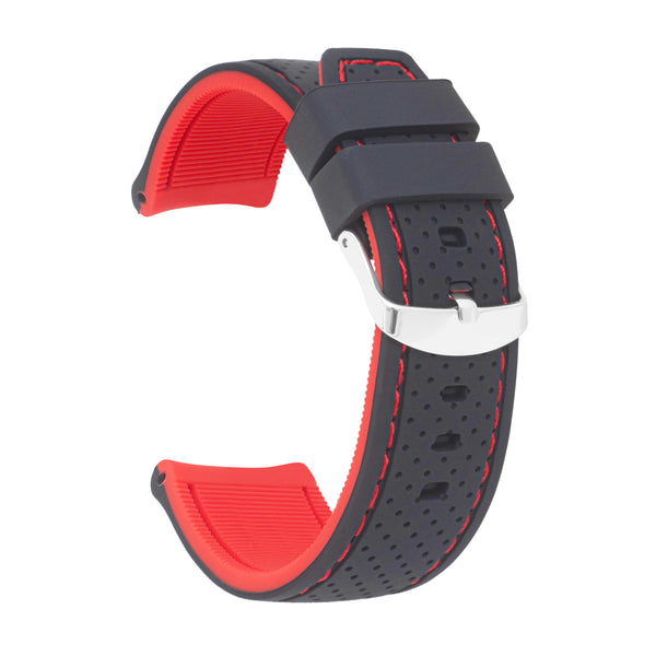 22mm Silicone Rally Strap, Perforated Black / Red |  Dial