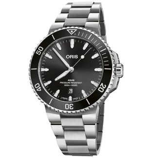 Aquis Date Black/Silver Stainless Steel Black Dial