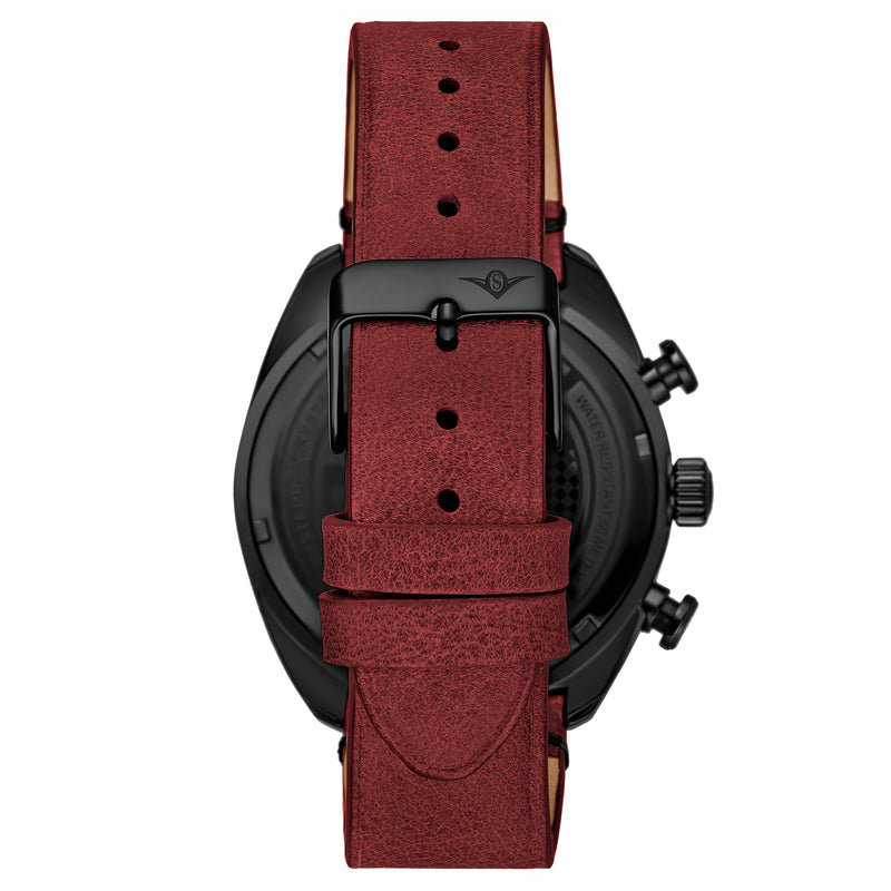 Monaco Red/Leather/Black Dial/Black Case | Black Dial