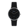 40mm Ultra Slim Analog Mens Watch, Leather Strap, Japanese Quartz Movement, Date - ME3446 Silver / Black | Black Dial