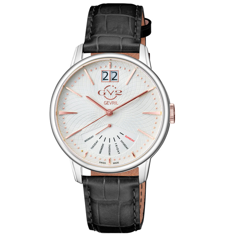 Rovescio Swiss Multifunction Big Date Silver/White,Black band | White Dial