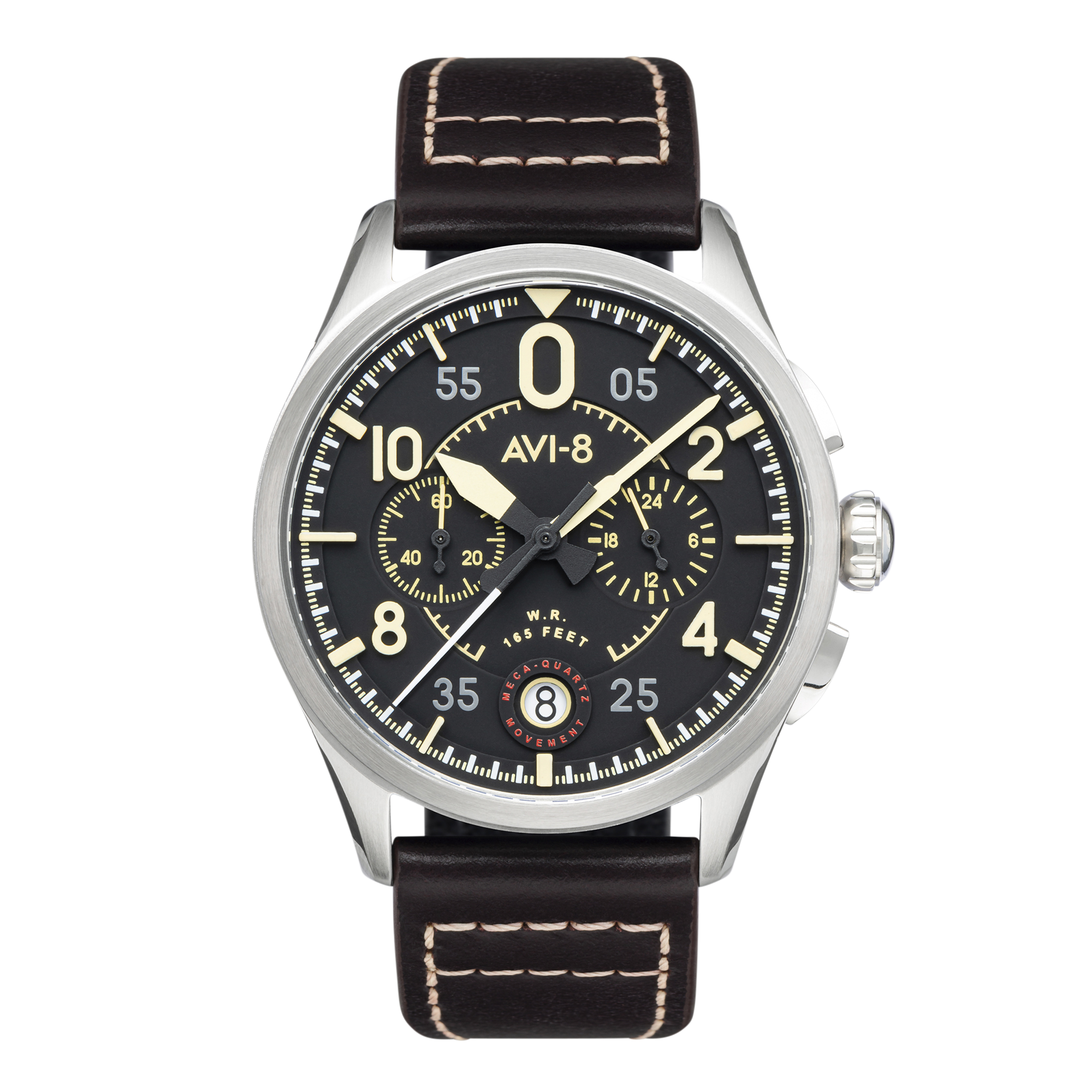 Spitfire Lock Chronograph Watch Black / Brown /  Leather | Black Dial