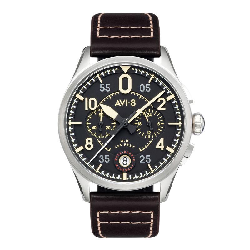 Spitfire Lock Chronograph Watch Black / Brown /  Leather | Black Dial