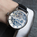 Longitude Automatic Skeleton Watch Silver White & Black / Genuine leather strap Silver Dial