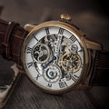 Longitude Automatic Skeleton Watch Silver White & Brown Gold / Genuine leather strap Silver Dial