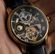 Longitude Automatic Skeleton Watch Black w/ Genuine leather strap | Black Dial