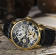 Longitude Automatic Skeleton Watch Black w/ Genuine leather strap | Black Dial