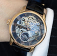 Longitude Automatic Skeleton Watch Black w/ Genuine leather strap | Black Dial