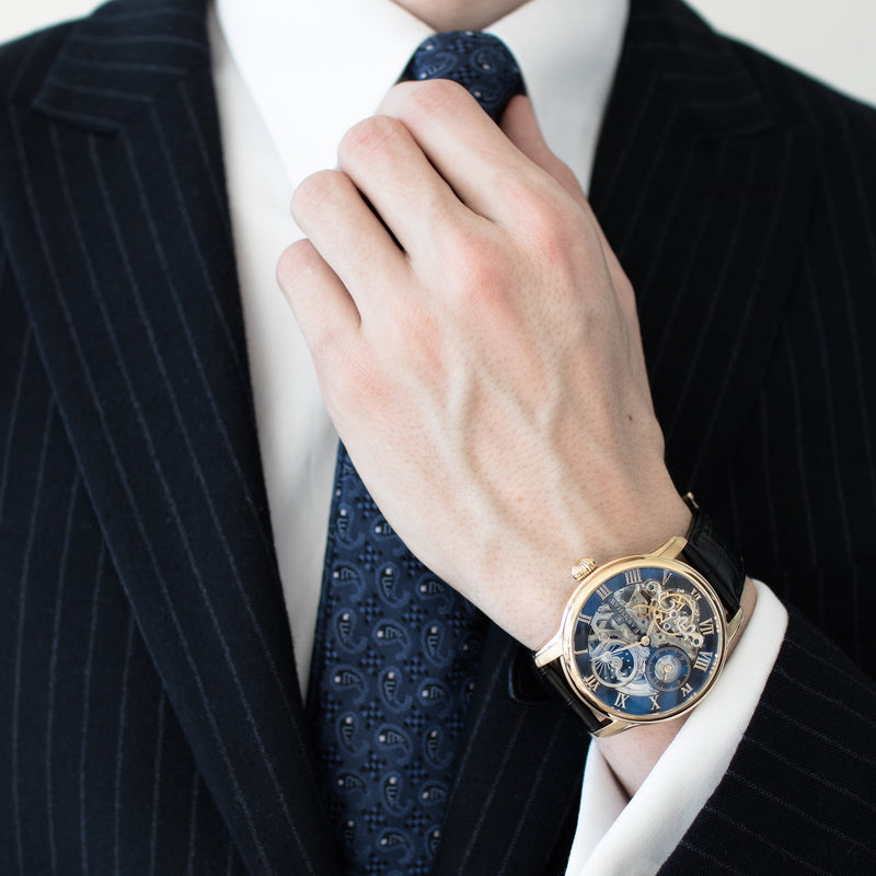 Longitude Automatic Skeleton Watch Black w/ Genuine leather strap | Black Dial