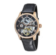 Longitude Automatic Skeleton Watch Black, Genuine leather strap | Semi-transparent Dial