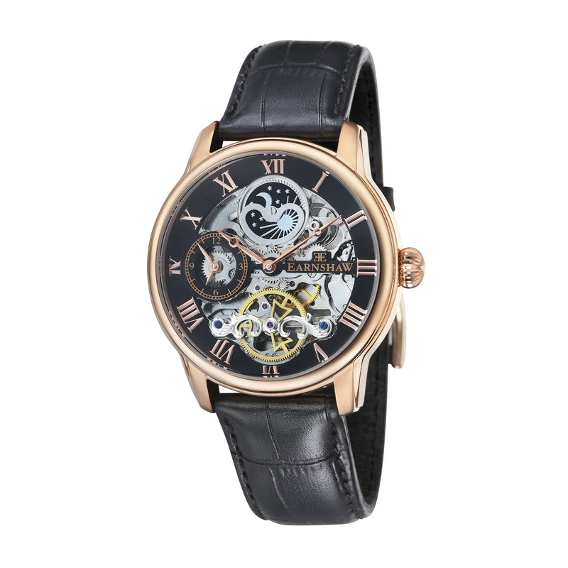 Longitude Automatic Skeleton Watch Black, Genuine leather strap | Semi-transparent Dial