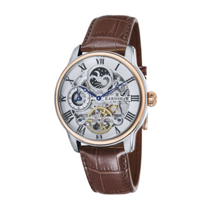 Longitude Automatic Skeleton Watch Silver White & Brown / Genuine leather strap Semi-transparent Dial