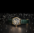 Longitude Automatic Skeleton Watch Green / Genuine leather strap | Semi-transparent Dial