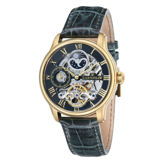 Longitude Automatic Skeleton Watch Green / Genuine leather strap | Semi-transparent Dial