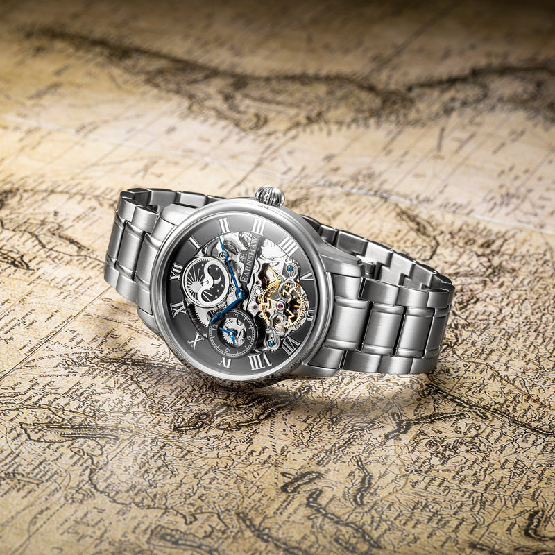 Longitude Automatic Skeleton Watch Grey & Stainless Steel / Solid bracelet Gray Dial
