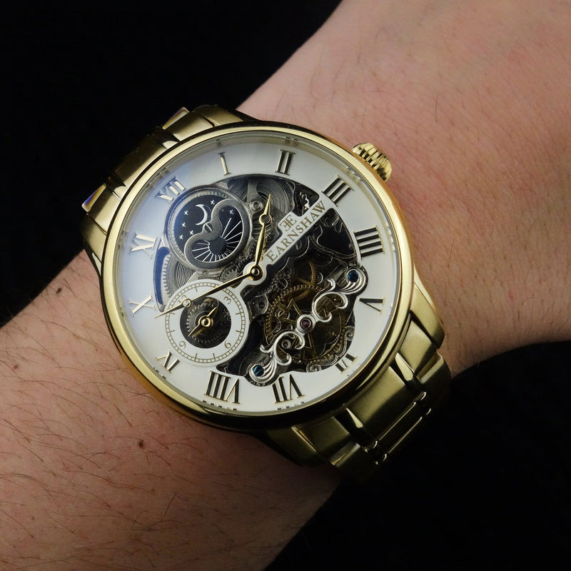 Longitude Automatic Skeleton Watch White & Ionic Plating Gold / Solid bracelet | White Dial
