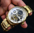 Longitude Automatic Skeleton Watch White & Ionic Plating Gold / Solid bracelet | White Dial