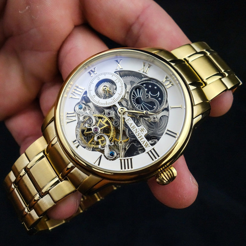 Longitude Automatic Skeleton Watch White & Ionic Plating Gold / Solid bracelet | White Dial