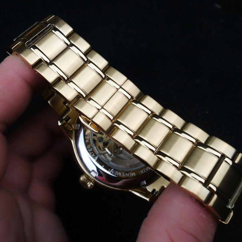 Longitude Automatic Skeleton Watch White & Ionic Plating Gold / Solid bracelet | White Dial