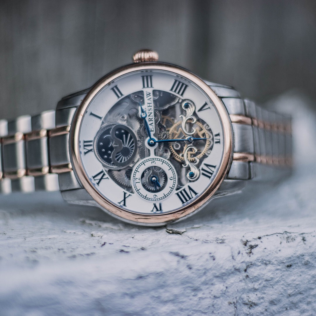 Longitude Automatic Skeleton Watch White & Two Tones Ionic Plating / Solid bracelet | White Dial