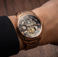 Longitude Automatic Skeleton Watch Black & Ionic Plating Rose Gold / Solid bracelet | Black Dial