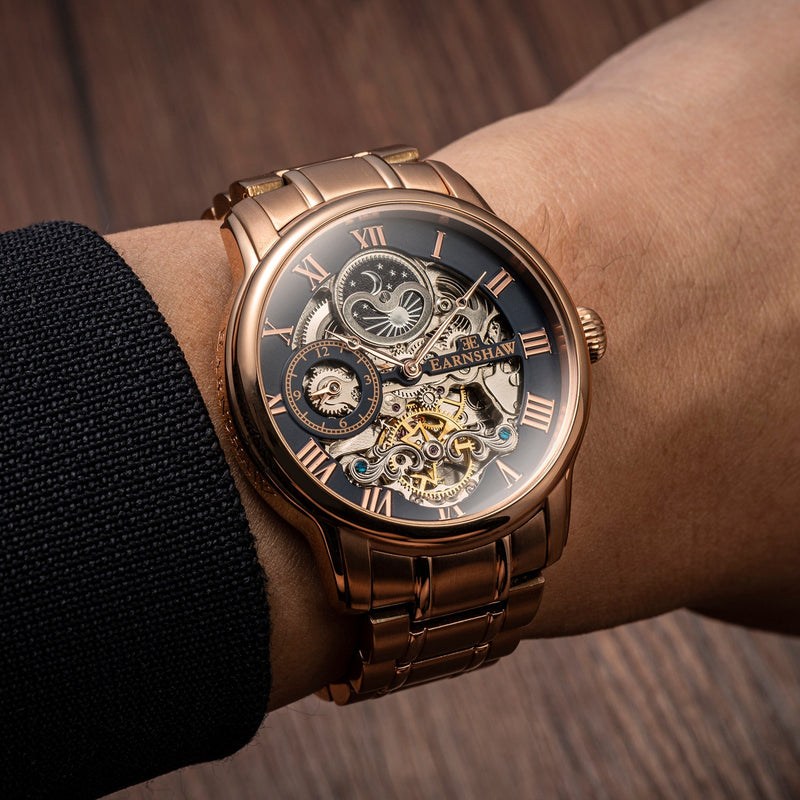 Longitude Automatic Skeleton Watch Black & Ionic Plating Rose Gold / Solid bracelet | Black Dial