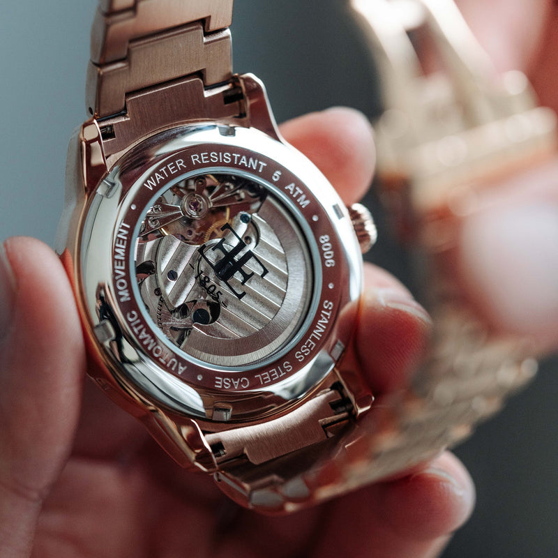 Longitude Automatic Skeleton Watch Black & Ionic Plating Rose Gold / Solid bracelet | Black Dial