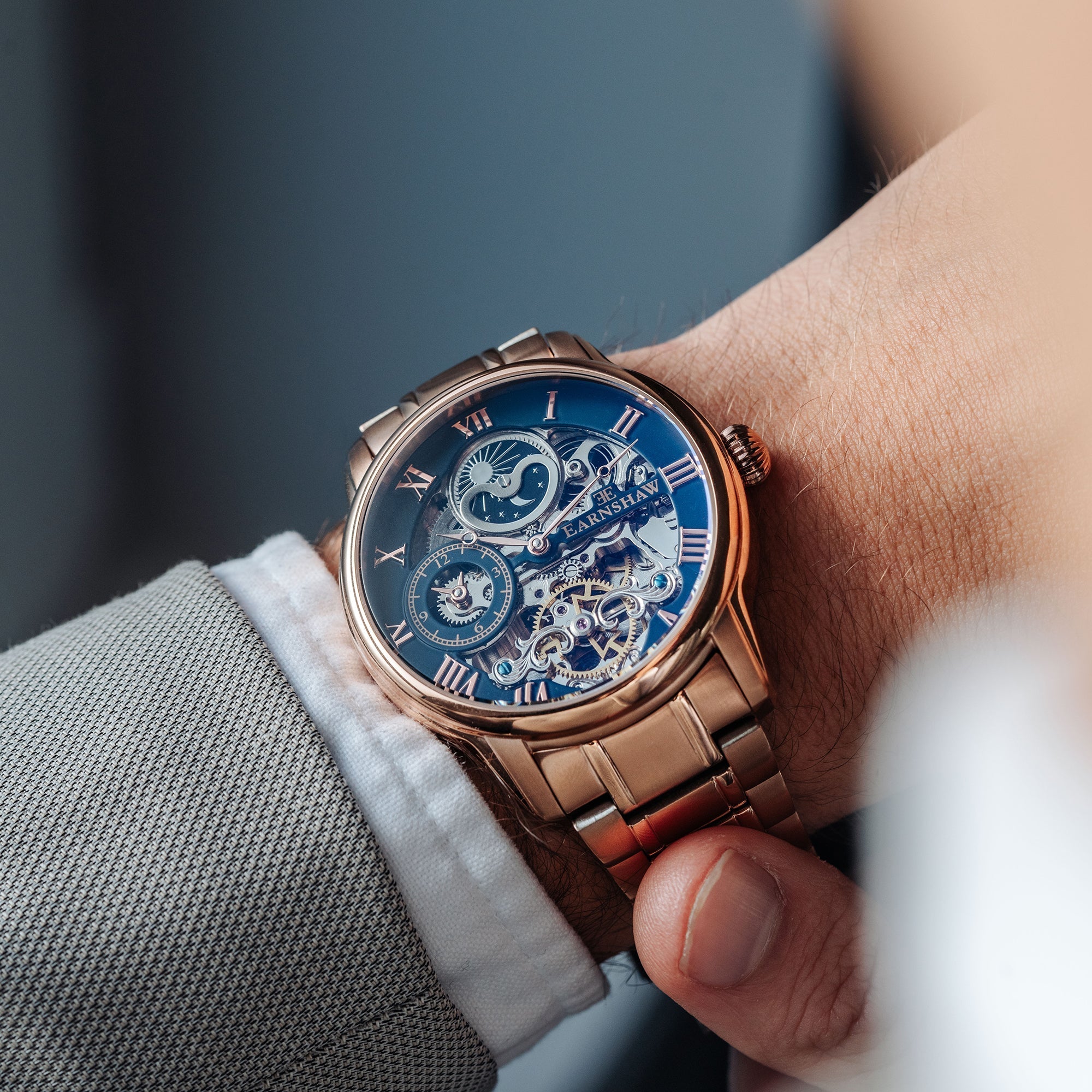 Longitude Automatic Skeleton Watch Black & Ionic Plating Rose Gold / Solid bracelet | Black Dial