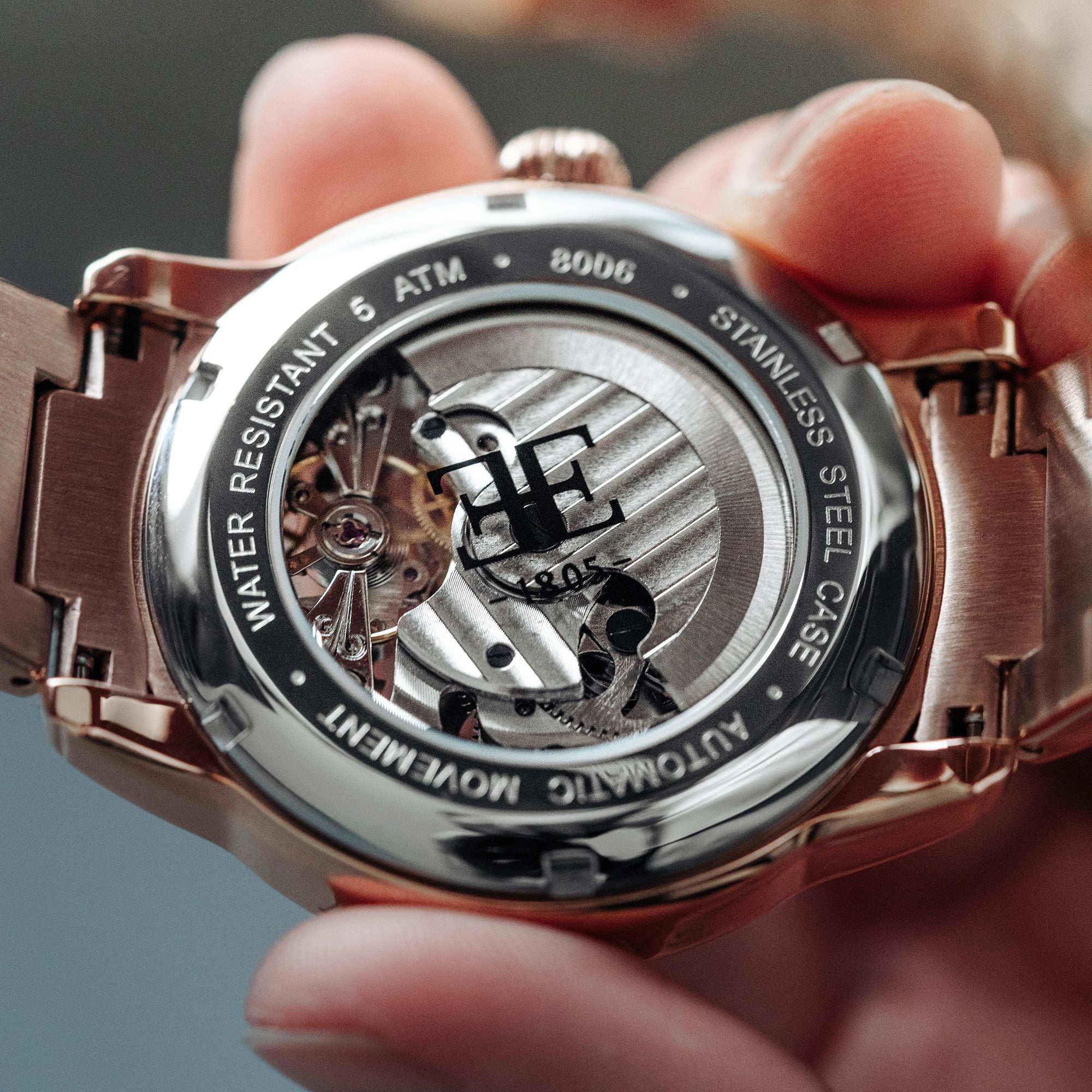Longitude Automatic Skeleton Watch Black & Ionic Plating Rose Gold / Solid bracelet | Black Dial