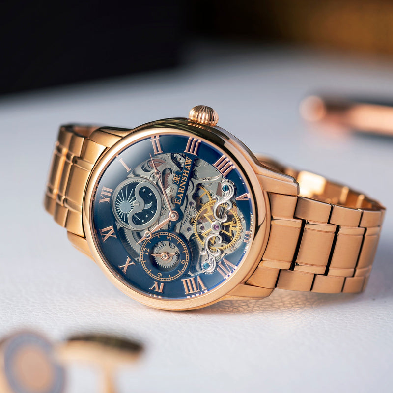 Longitude Automatic Skeleton Watch Black & Ionic Plating Rose Gold / Solid bracelet | Black Dial