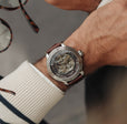Longcase Automatic Skeleton Watch Grey & Brown / Genuine leather strap | Gray Dial