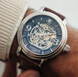 Longcase Automatic Skeleton Watch Grey & Brown / Genuine leather strap | Gray Dial