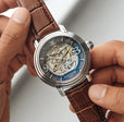 Longcase Automatic Skeleton Watch Grey & Brown / Genuine leather strap | Gray Dial