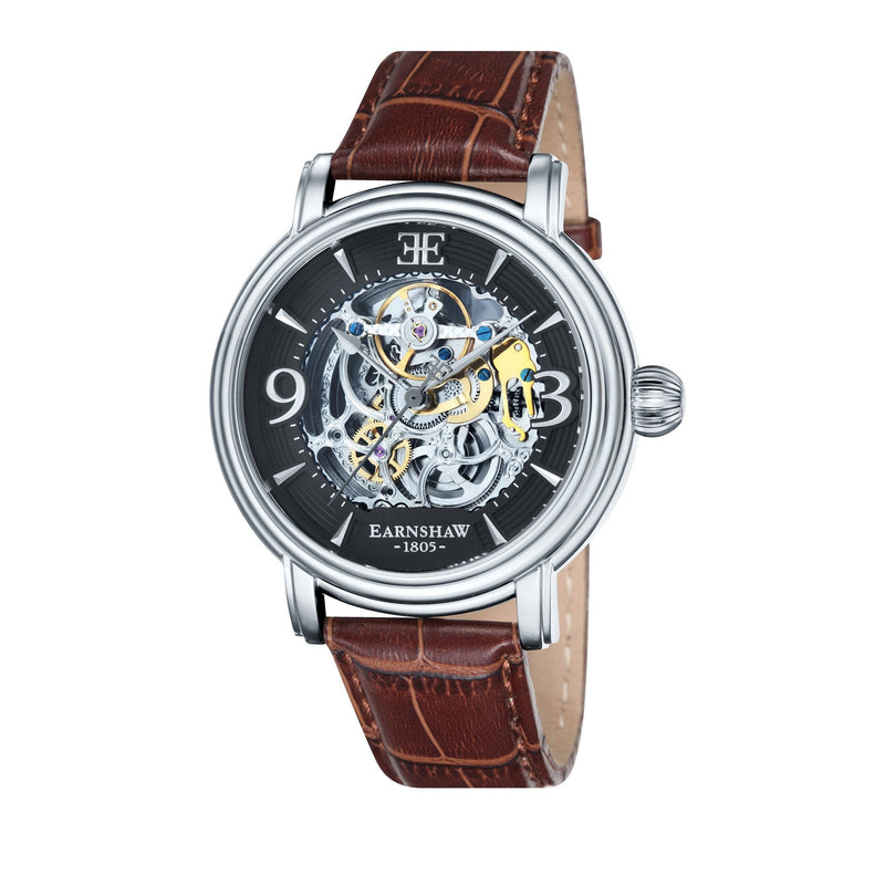 Longcase Automatic Skeleton Watch Grey & Brown / Genuine leather strap | Gray Dial