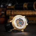 Longcase Automatic Skeleton Watch Silver White & Black / Genuine leather strap | Silver Dial
