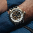 Longcase Automatic Skeleton Watch Silver White & Black / Genuine leather strap | Silver Dial
