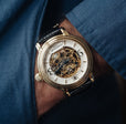 Longcase Automatic Skeleton Watch Silver White & Black / Genuine leather strap | Silver Dial